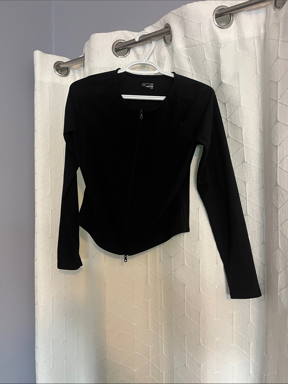 aerie Black Long-Sleeve Zip-Front Top